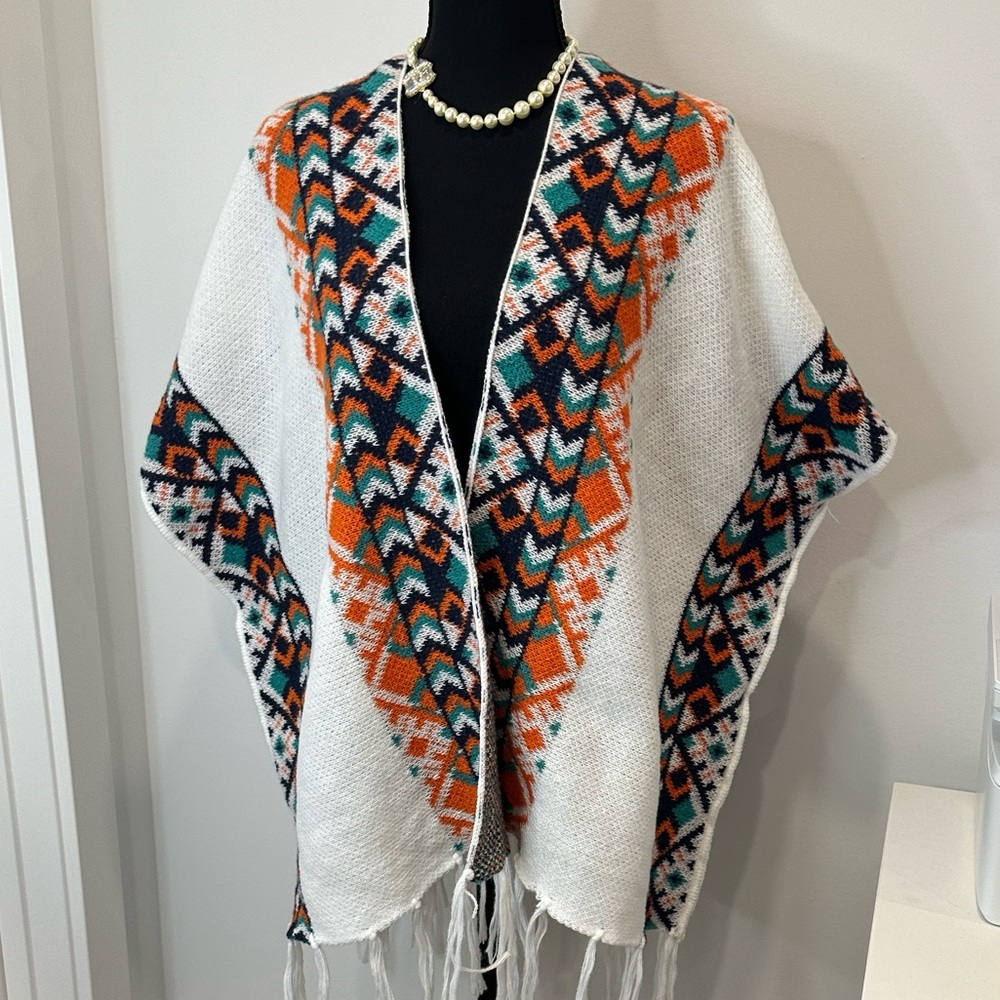Colorful Geometric Patterned Poncho